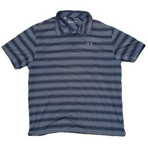 UNDER ARMOUR Men's  2XL Golf Polo HeatGear Loose Fit Blue White Purple Striped
